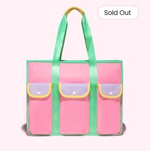 NEW Stoney Clover Lane Pocket Tote Bag Fruit Punch Color Block Pink Green Purple